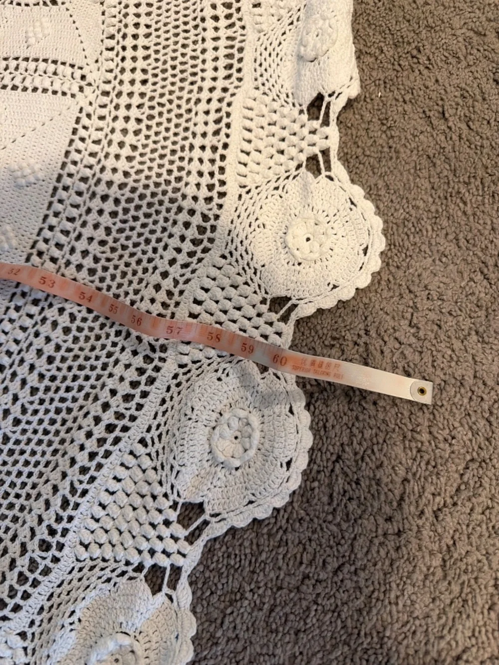Beautiful Vintage Hand Crocheted Round Cream Tablecloth
